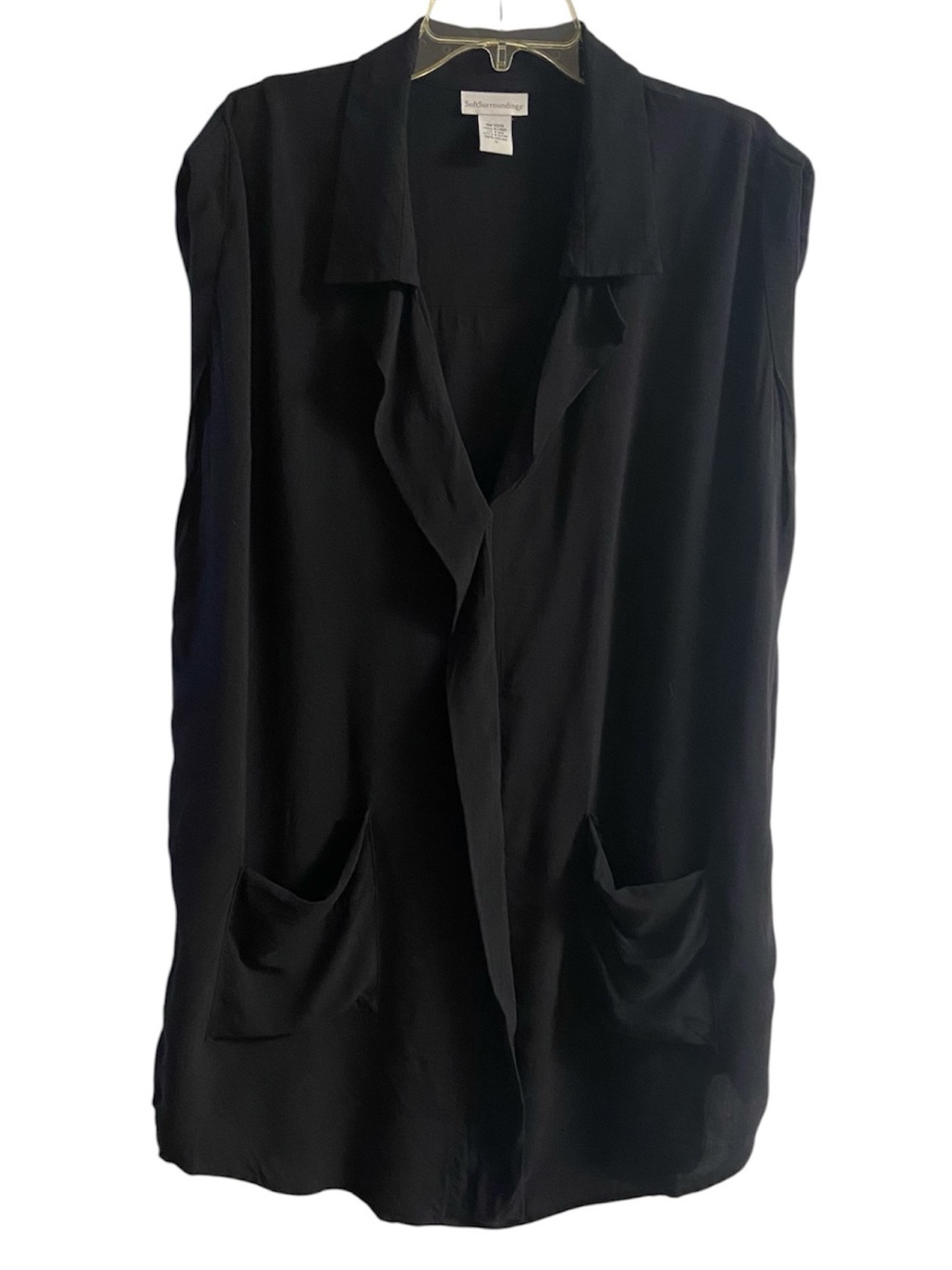 Soft Surroundings Black Sleeveless Drape Front Tunic Blouse Vest 1X